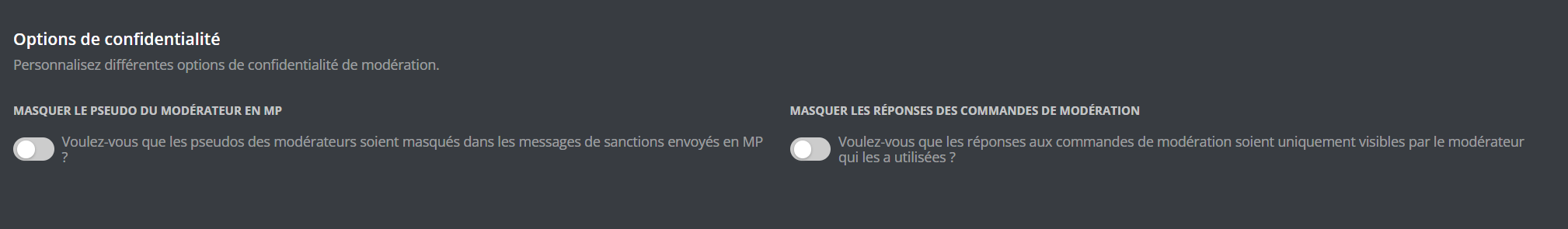 Configuration des options de confidentialité