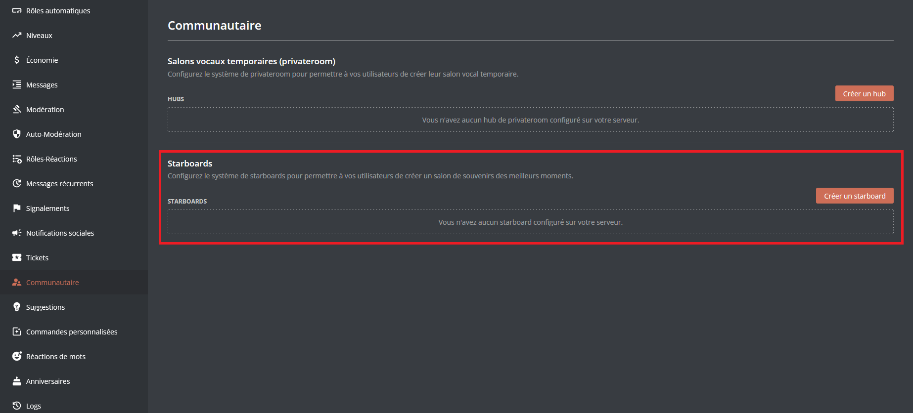 La configuration via le panel